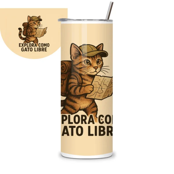 Termo Gato Aventurero 20 Oz | Tumbler Skinny Sublimado