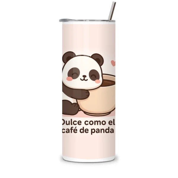 Termo con un panda abrazando un café