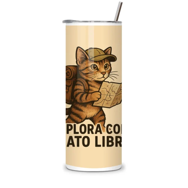 Termo Gato Aventurero 20 Oz | Tumbler Skinny Sublimado - Imagen 2